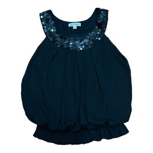 Faith 21 Tank Top Womens XL Black Sequin Embellished Scoop Neck Blouse USA